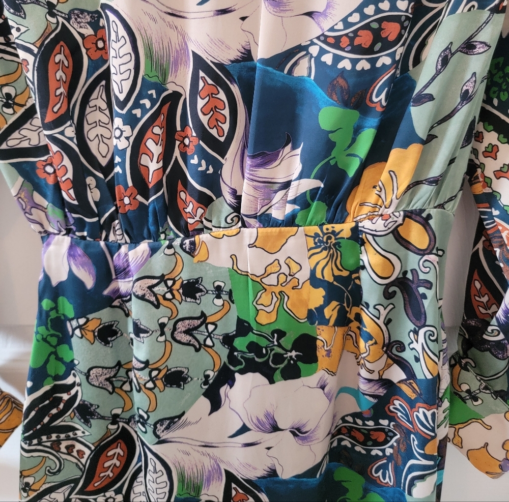 Zara Patchwork Print Satin Effect Multicolored Dr… - image 11